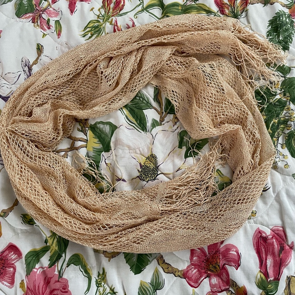 Gold Lace Knit Shawl with Asymmetrical Design - Picture 11 of 15